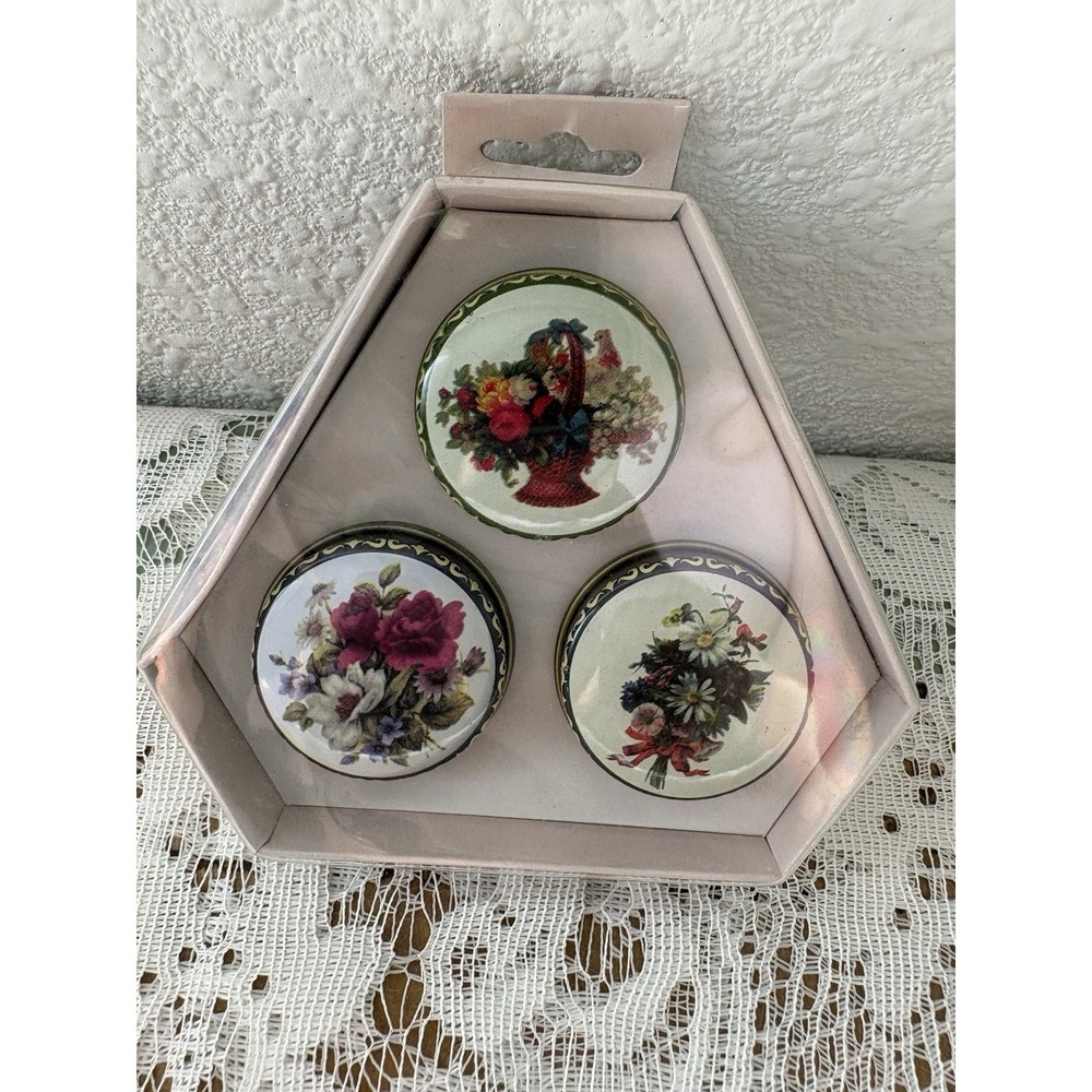 3 Floral Pill Box Set Vintage Rose Bouquet